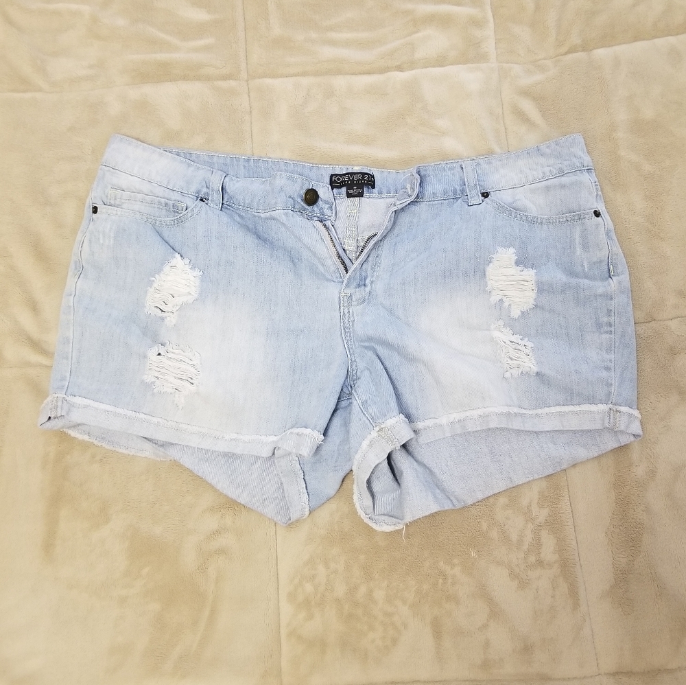 Forever 21 Distressed Light Wash Jean Shorts